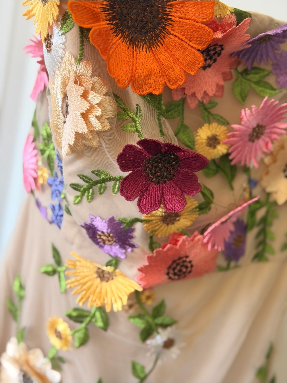 VICI Beige Strapless Midi Dress with Multicolor Floral Embroidery - Picture 6 of 8